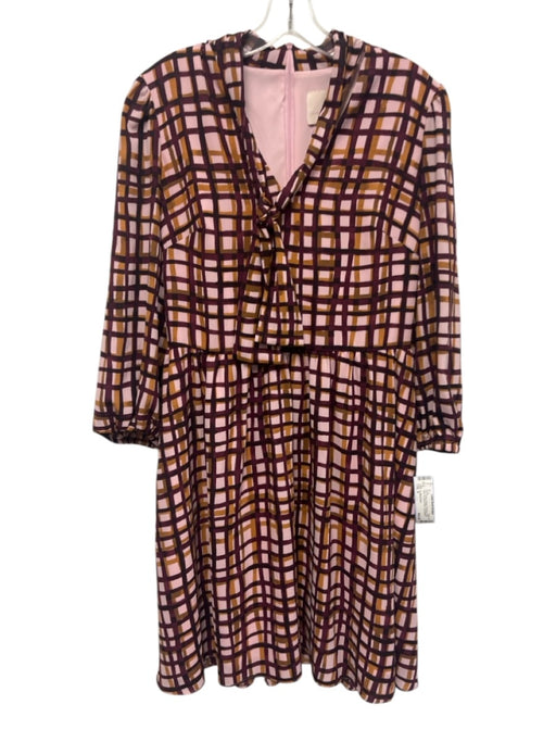 Gal Meets Glam Size 8 Pink, Purple, Orange Polyester Plaid Neck Tie Dress Pink, Purple, Orange / 8