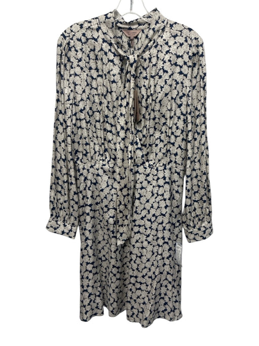 Tailored by Rebecca Taylor Size 10 Cream & Navy Blue Silk Blend Floral Dress Cream & Navy Blue / 10