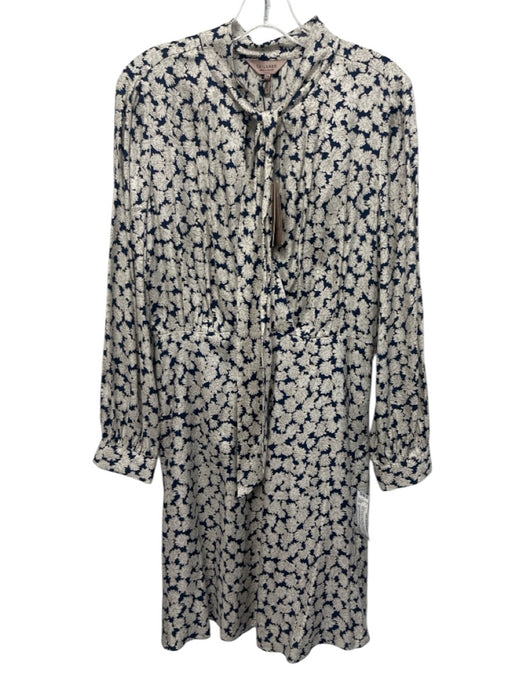Tailored by Rebecca Taylor Size 10 Cream & Navy Blue Silk Blend Floral Dress Cream & Navy Blue / 10