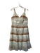 Akris Punto Size 8 White & Multi Cotton Blend V Neck Back Zip Sleeveless Dress White & Multi / 8