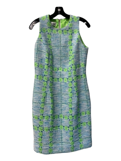 Sara Campbell Size 8 Blue & Lime Green Polyester Blend Round Neck Dress Blue & Lime Green / 8