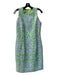 Sara Campbell Size 8 Blue & Lime Green Polyester Blend Round Neck Dress Blue & Lime Green / 8