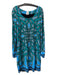 Nicole Miller Size S Teal & Black Print Rayon Boat Neck Long Sleeve Midi Dress Teal & Black Print / S