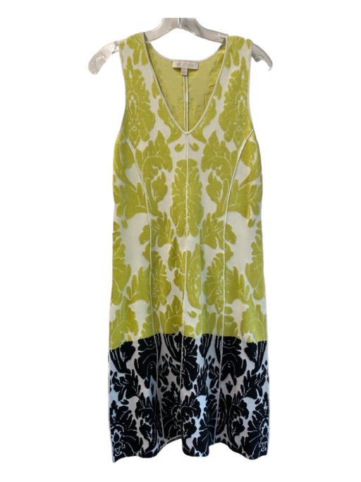 Etcetera Size Medium White, Lime, Black Viscose Blend Sleeveless V Neck Dress White, Lime, Black / Medium