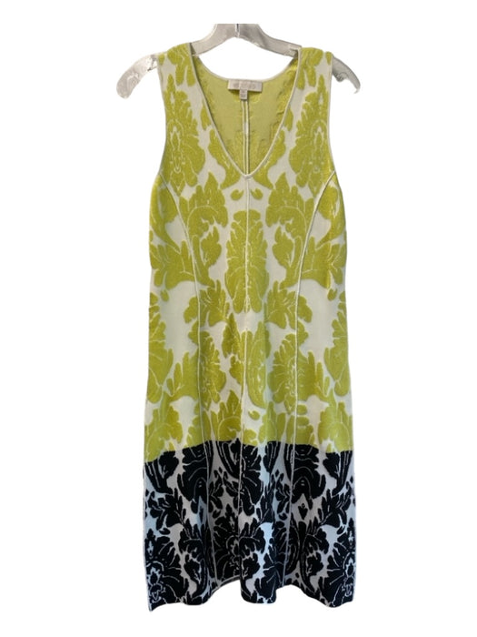 Etcetera Size Medium White, Lime, Black Viscose Blend Sleeveless V Neck Dress White, Lime, Black / Medium