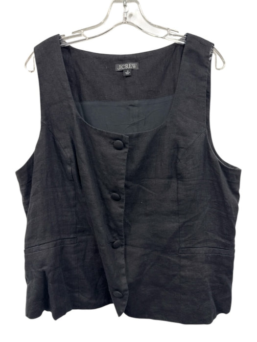 J. Crew Size 18 Black Linen Sleeveless Button Front Square Neck Welt Pockets Top Black / 18