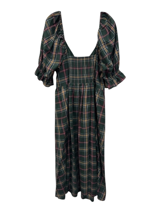 Hill House Size XXL Hunter Green, Burgundy & Navy Cotton Plaid Midi Dress Hunter Green, Burgundy & Navy / XXL