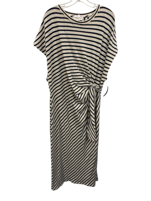 A Piece Apart Size 2X Cream & Navy Organic Cotton Cap Sleeve Boatneck Maxi Dress Cream & Navy / 2X