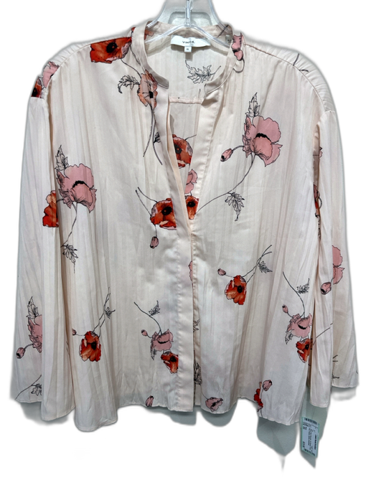 Vince Size XS Pink & Red Polyester 3/4 Sleeve Floral Print Pleated Buttons Top Pink & Red / XS