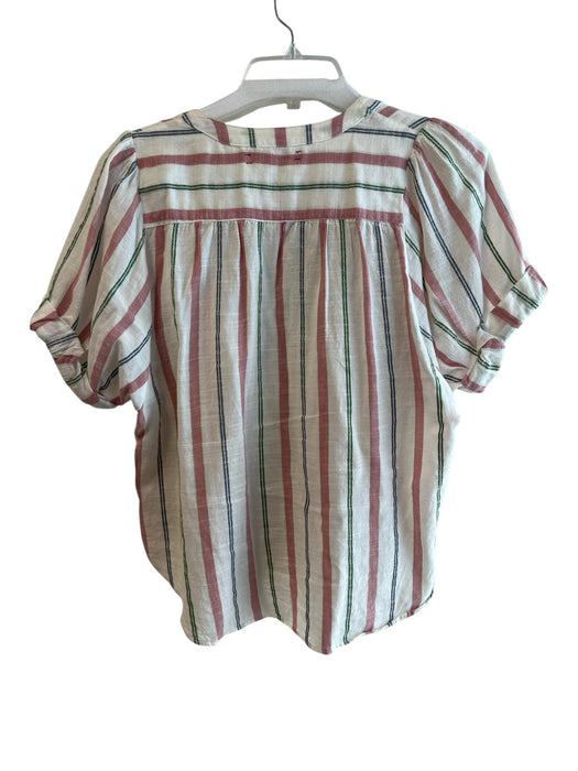 XiRENA Size XS White, Pink & Green Cotton Striped Button Down Short Sleeve Top White, Pink & Green / XS