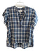 Trovata Birds of Paradis Size XS Blue & White Cotton Plaid Round Split Neck Top Blue & White / XS