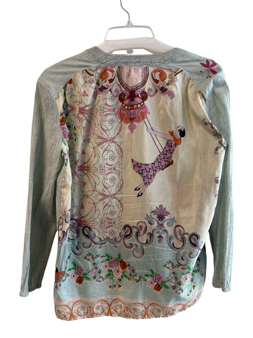 Johnny Was Workshop Size XS Light Green & Multi Cotton & Silk Long Sleeve Top Light Green & Multi / XS