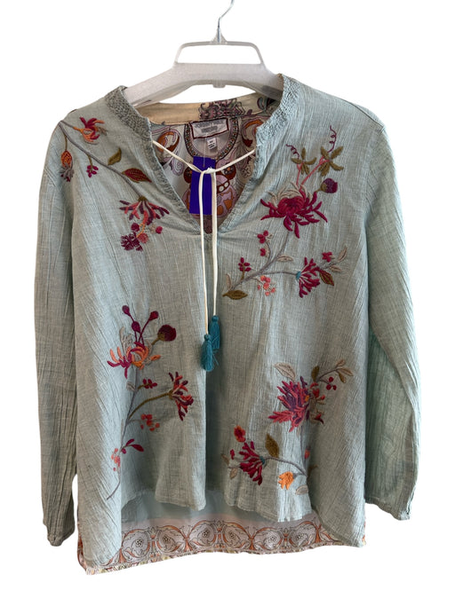 Johnny Was Workshop Size XS Light Green & Multi Cotton & Silk Long Sleeve Top Light Green & Multi / XS