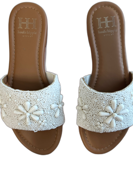 Haute Hippie Shoe Size 7 White Faux Pearl Leather Open Toe & Heel Flat Shoes White / 7