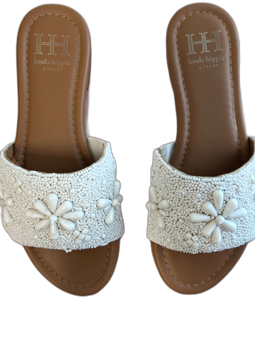 Haute Hippie Shoe Size 7 White Faux Pearl Leather Open Toe & Heel Flat Shoes White / 7