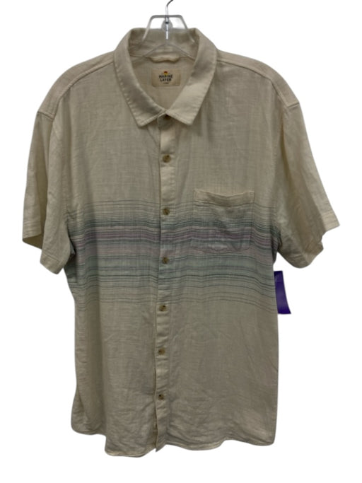 Marine Layer Size L Cream, Green, Purple Cotton Short Sleeve Stripe Buttons Top Cream, Green, Purple / L