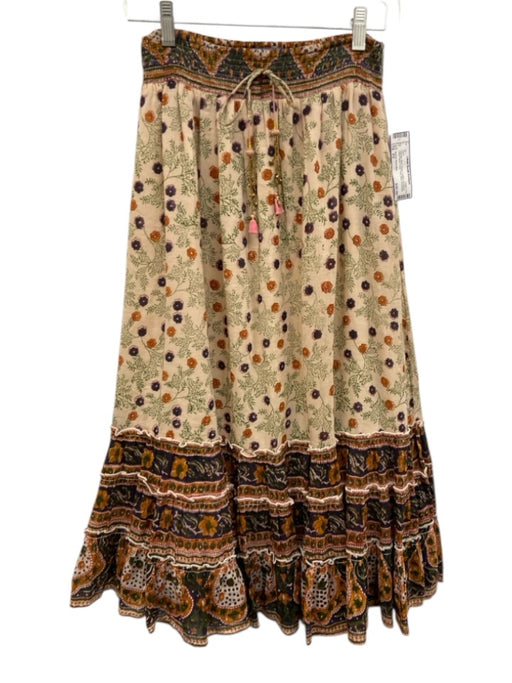 Bell by Alicia Bell Size XS Orange, Blue, Green Cotton Smocked Waist Band Skirt Orange, Blue, Green / XS