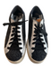 P448 Shoe Size 37 Black Leather Rubber Glitter Lace Up Sneaker Shoes Black / 37
