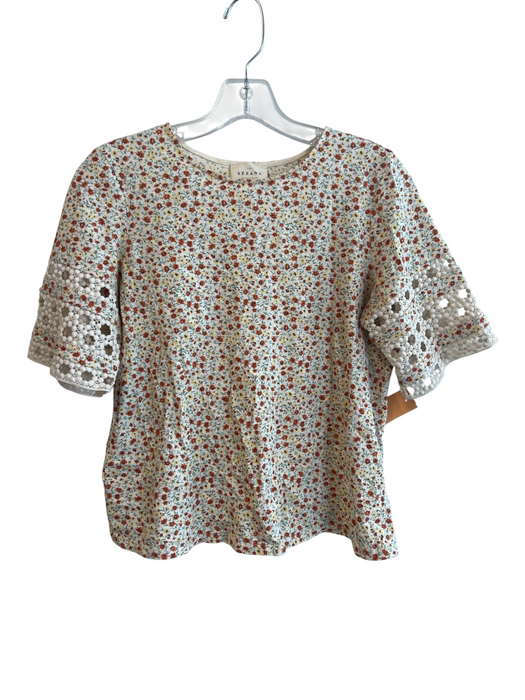 Sezane Size S Multi 100% Cotton Polyester Yoke Detail Round Neck Flowy Top Multi / S