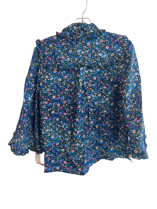 Sandro Size 0 Blue 100% Silk Floral Ruffle collar Blouse Top Blue / 0