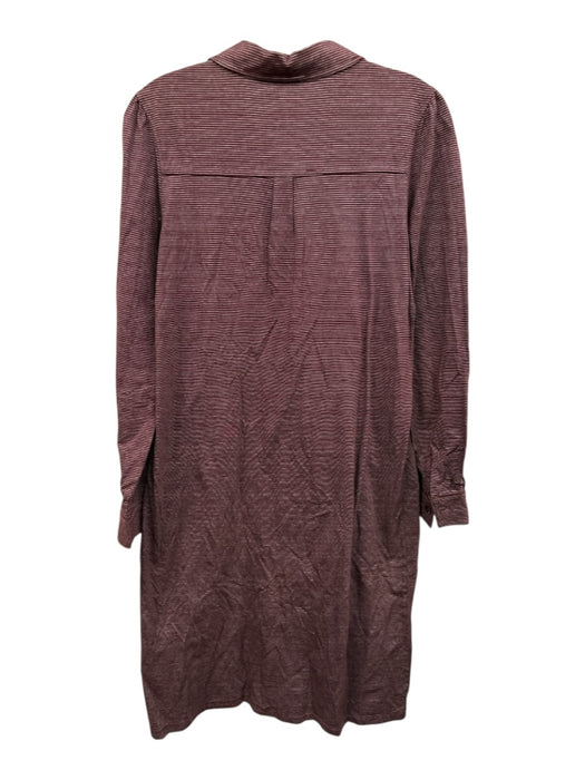 A.P.C Size S Burgundy Cotton Striped Button Front Long Sleeve Collared Dress Burgundy / S