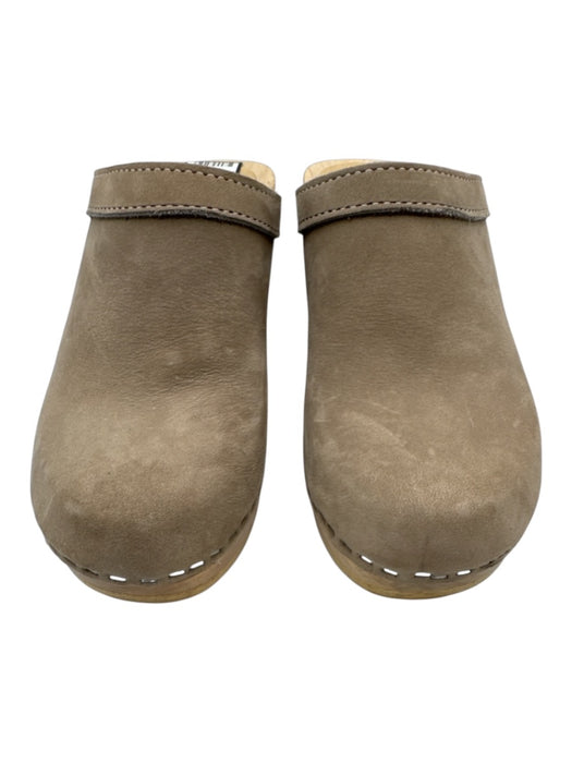 No.6 Shoe Size 37 Taupe Leather Clog Block Heel Round Toe Shoes Taupe / 37