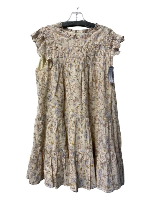 Dress Forum Size S Cream & Multi Cotton Round Neck Short Flutter Sleeve Dress Cream & Multi / S