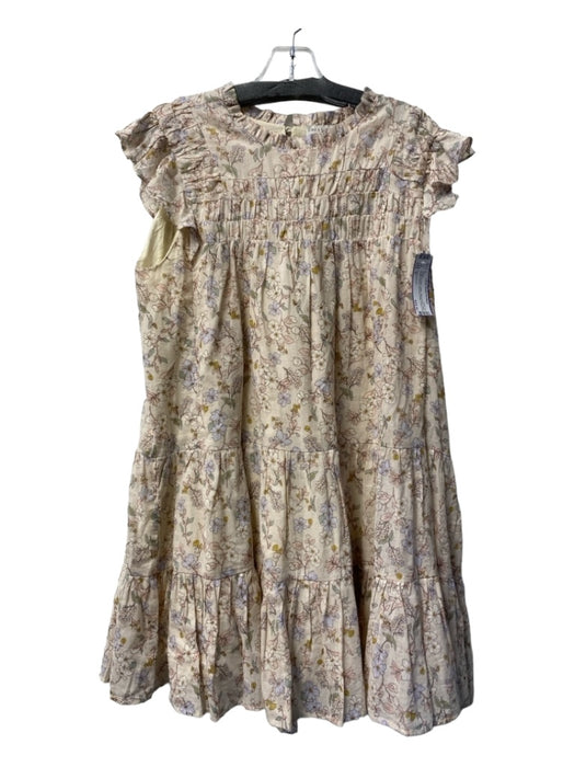 Dress Forum Size S Cream & Multi Cotton Round Neck Short Flutter Sleeve Dress Cream & Multi / S