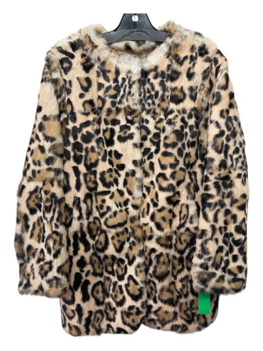 Adrienne Landau Size S Beige, Black, White Rabbit Fur Snaps Animal Print Jacket Beige, Black, White / S