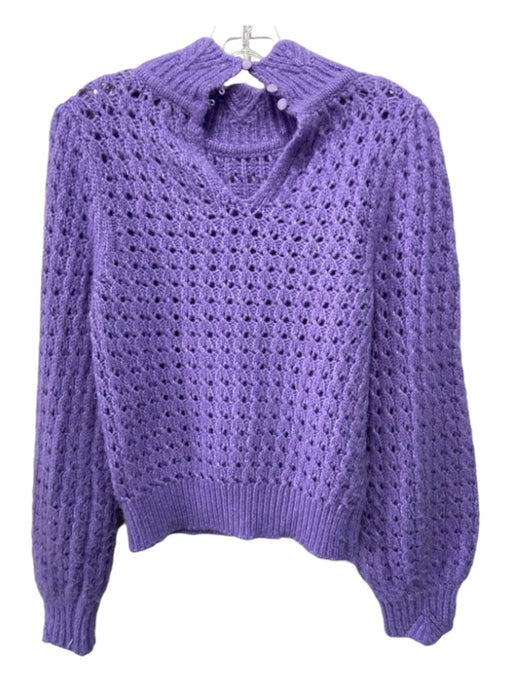 Dh New York Size XS Purple Open Knit Collar Back button Long Puff Sleeve Sweater Purple / XS