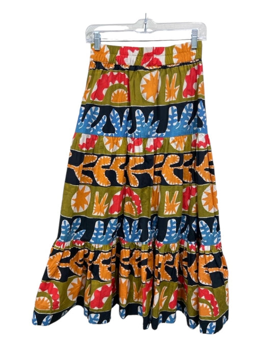 Oliphant Size XXS Green & Multi Print Cotton Button Abstract Maxi Skirt Green & Multi Print / XXS