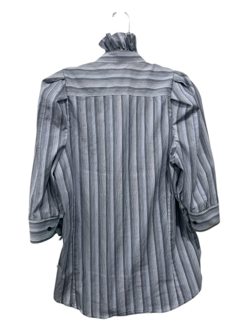 KMJ Size S Blue, Gray & White Missing Material Tag Vertical Stripes Top Blue, Gray & White / S