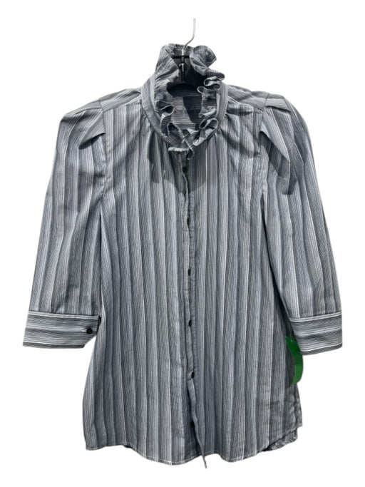 KMJ Size S Blue, Gray & White Missing Material Tag Vertical Stripes Top Blue, Gray & White / S