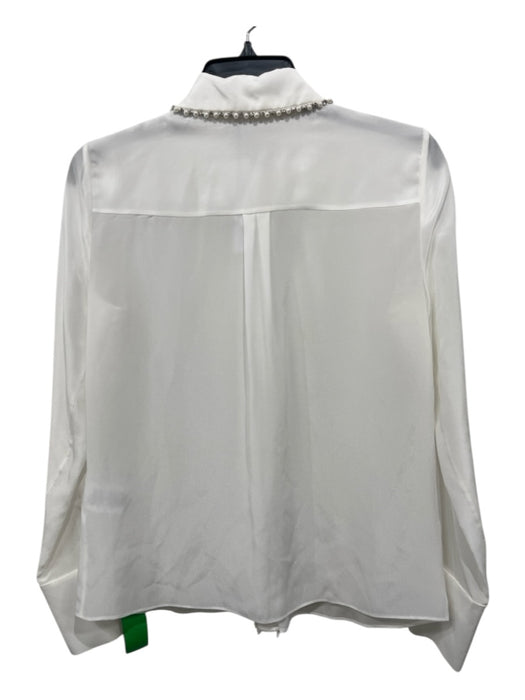 Alice + Olivia Size XS White Silk Button Pearl Detail Collar Frayed Top White / XS