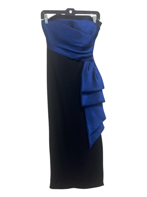 Shoshanna Midnight Size 0 Black & Blue Polyester Pleated Detail Strapless Gown Black & Blue / 0