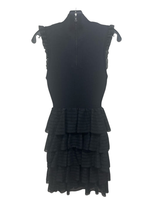 Alice + Olivia Size XS Black Viscose Blend Back Zip Ruffle Trim Mini Dress Black / XS