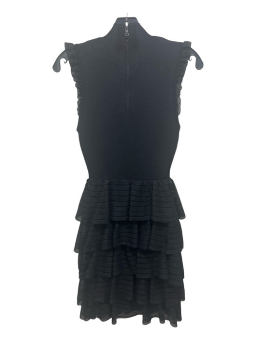 Alice + Olivia Size XS Black Viscose Blend Back Zip Ruffle Trim Mini Dress Black / XS