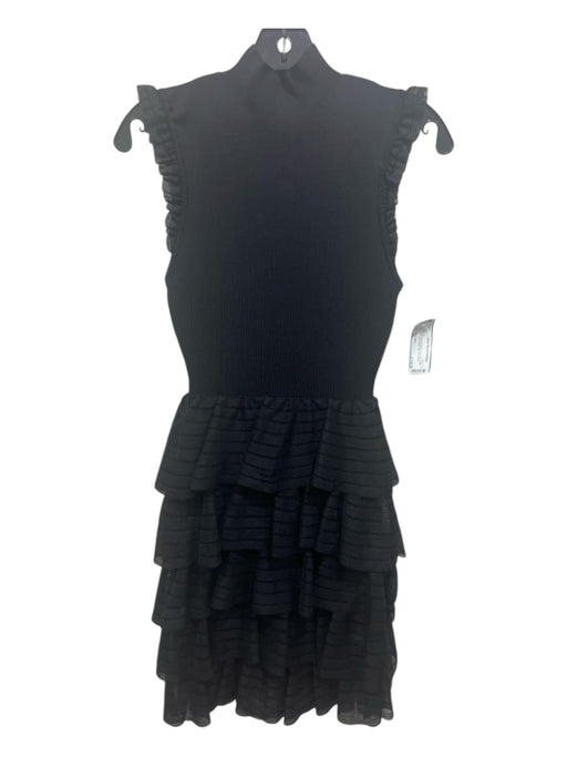 Alice + Olivia Size XS Black Viscose Blend Back Zip Ruffle Trim Mini Dress Black / XS