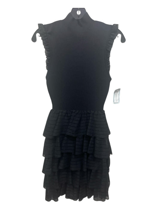 Alice + Olivia Size XS Black Viscose Blend Back Zip Ruffle Trim Mini Dress Black / XS