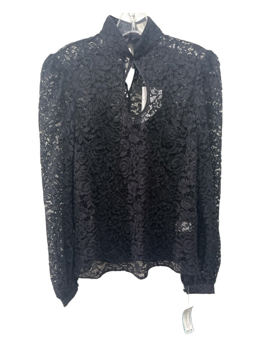Saloni Size 0 Black Polyester Lace Overlay High Neck Front keyhole Top Black / 0