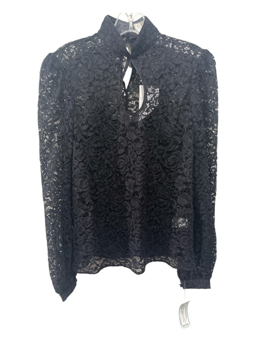 Saloni Size 0 Black Polyester Lace Overlay High Neck Front keyhole Top Black / 0