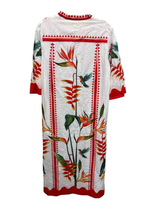 Isla Payal Size XS White, Red & Green Cotton 1/2 Sleeve Floral V Neck Maxi Dress White, Red & Green / XS