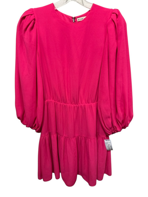 Alice + Olivia Size 2 Hot pink Cotton & Silk Long Balloon Sleeve Tiered Dress Hot pink / 2