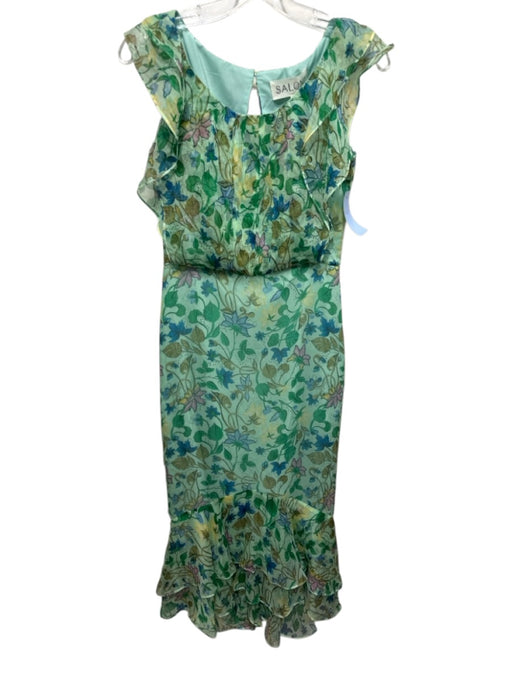 Saloni Size 4 Mint Green, Green & Multi Silk Chiffon Floral Maxi Dress Mint Green, Green & Multi / 4