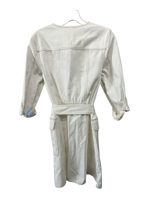 Shoshanna Size 4 White & Gold Cotton Denim 3/4 Sleeve Gold Buttons Dress White & Gold / 4