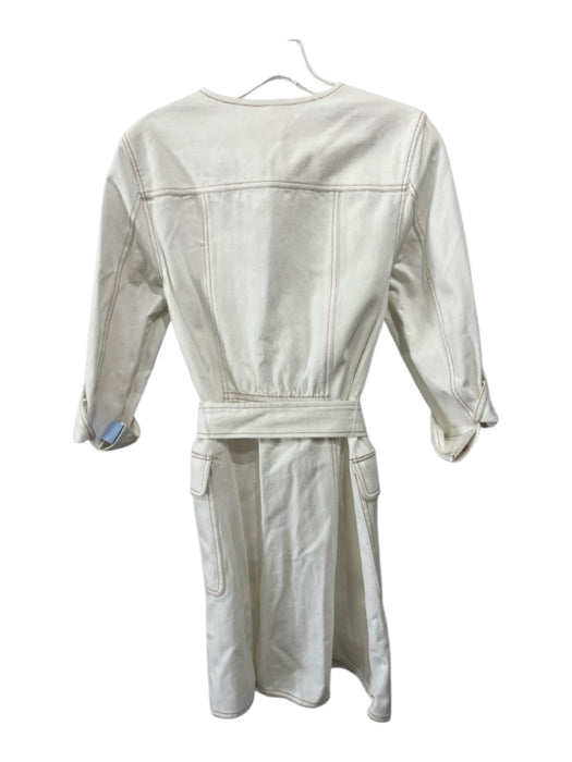 Shoshanna Size 4 White & Gold Cotton Denim 3/4 Sleeve Gold Buttons Dress White & Gold / 4