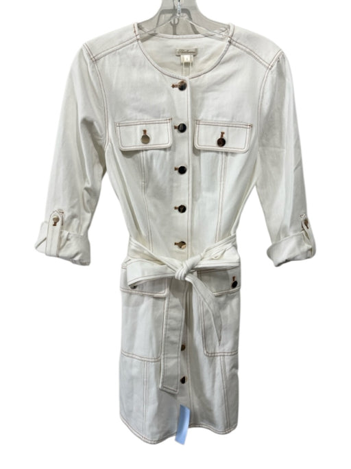 Shoshanna Size 4 White & Gold Cotton Denim 3/4 Sleeve Gold Buttons Dress White & Gold / 4