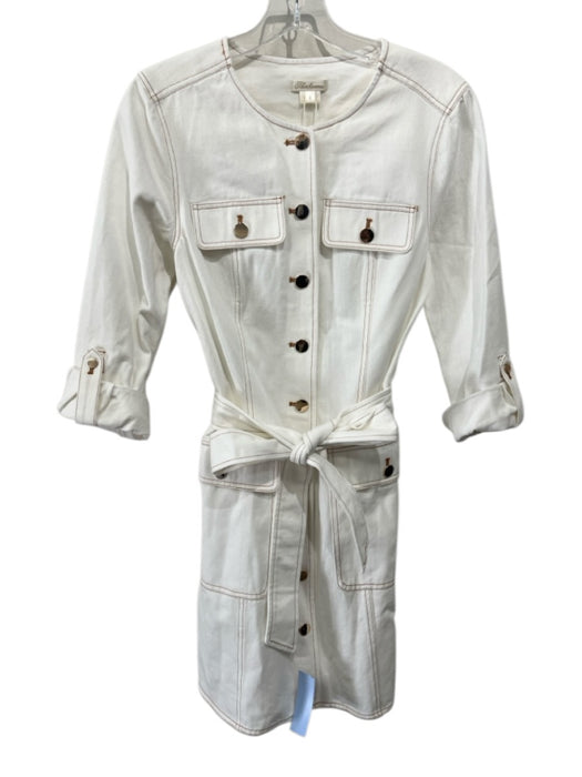 Shoshanna Size 4 White & Gold Cotton Denim 3/4 Sleeve Gold Buttons Dress White & Gold / 4