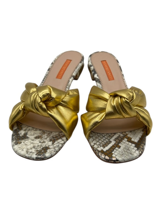 D. Lacquaniti Shoe Size 39 Gold, Light Gray & White Leather Knot Detail Sandals Gold, Light Gray & White / 39