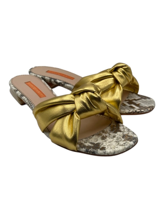 D. Lacquaniti Shoe Size 39 Gold, Light Gray & White Leather Knot Detail Sandals Gold, Light Gray & White / 39